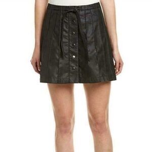 Free People Jet Black Vegan Leather Pleated A-Line Mini Skirt